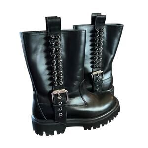 Moschino Spike Studded Leather Moto Boots EU 38 US 8